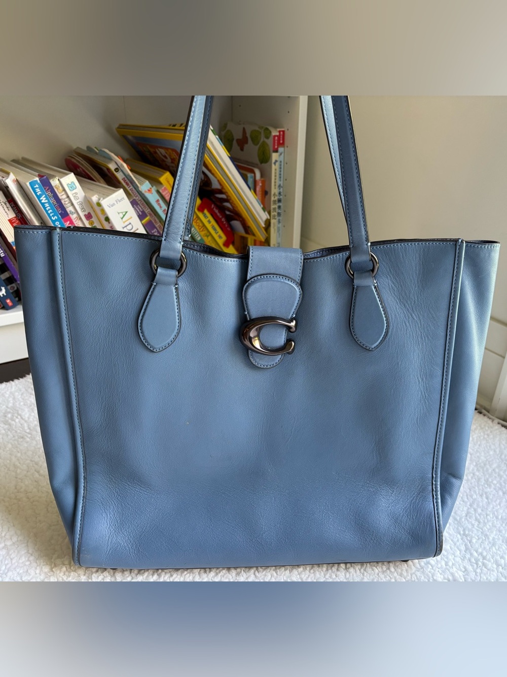 Coach Dusty Blue Leather Theo Tote with Signature C Hardware